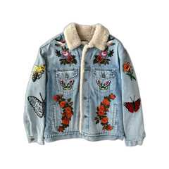 Gucci Blue Patches Embroidered Sherpa Denim Jacket