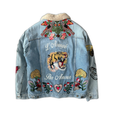 Gucci Blue Patches Embroidered Sherpa Denim Jacket