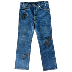 Chrome Hearts Levis Blue & Black Cross Patch Jeans