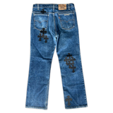 Chrome Hearts Levis Blue & Black Cross Patch Jeans