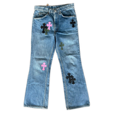 Chrome Hearts Levis Blue Multicolor Cross Patch Flared Jeans