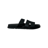 Hermes Black Leather Chypre Sandals