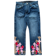 Chrome Hearts Blue Multicolor Cross Patch Jeans