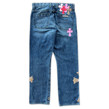 Chrome Hearts Blue Multicolor Cross Patch Jeans