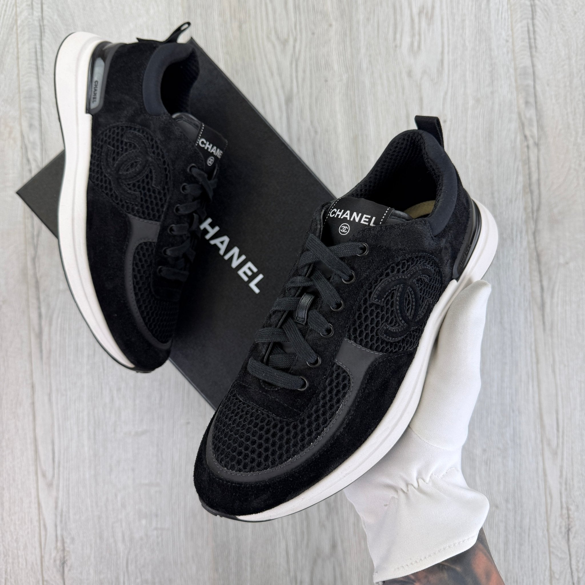 Chanel Men’s Black Low Suede Runners - Uk 7 - Morely TrendsChanel Type here:)