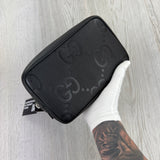 Gucci Jumbo GG Black Leather Toiletry / Travel Bag & Jumbo Wallet