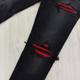 Amiri Men’s Black & Red Distressed Ripped Jeans - Uk 31