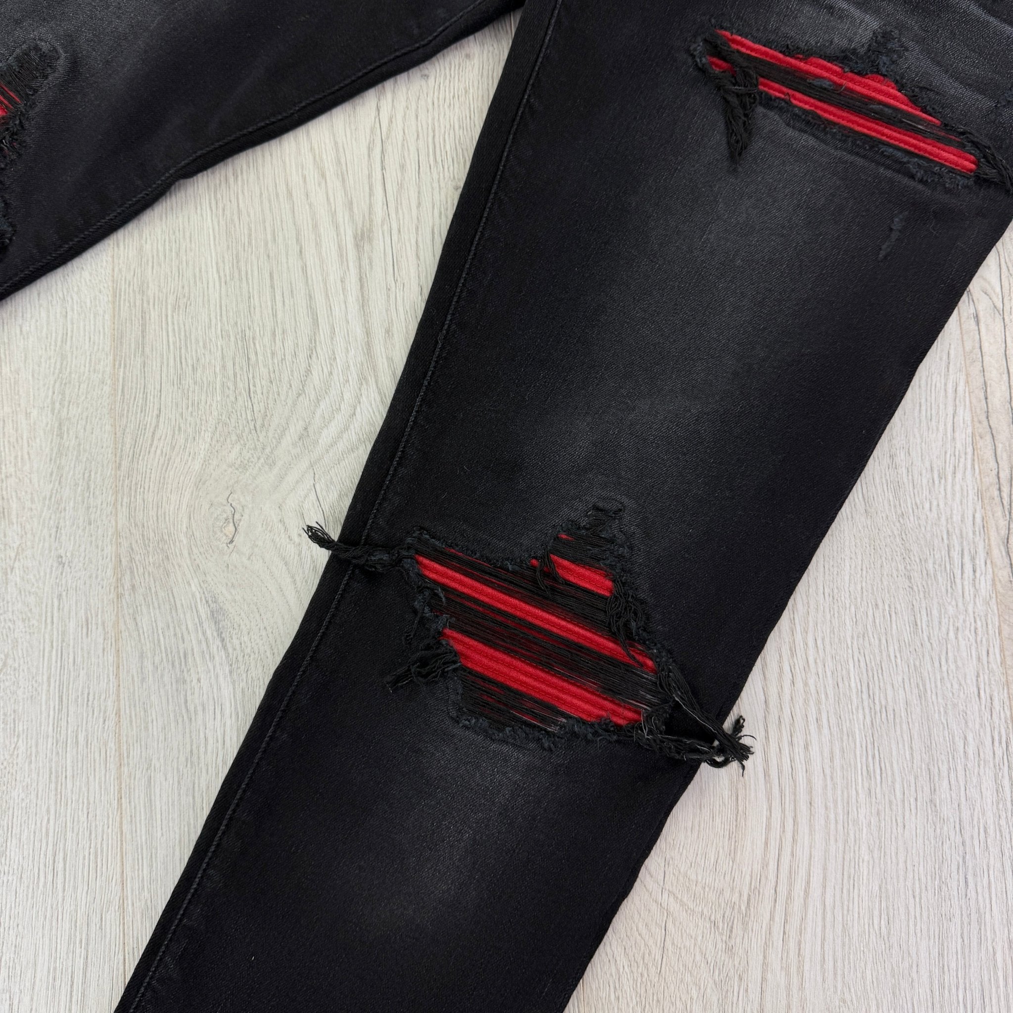 Amiri Men’s Black & Red Distressed Ripped Jeans - Uk 31 - Morely TrendsAmiri Type here:)