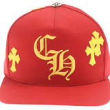 Chrome Hearts Red/Yellow Leather Cross Patch Baseball Cap