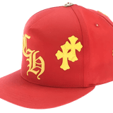 Chrome Hearts Red/Yellow Leather Cross Patch Baseball Cap