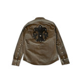Chrome Hearts Olive & Black Leather Fleur Patch Button Up Shirt - Morely TrendsChrome Hearts Type here:)