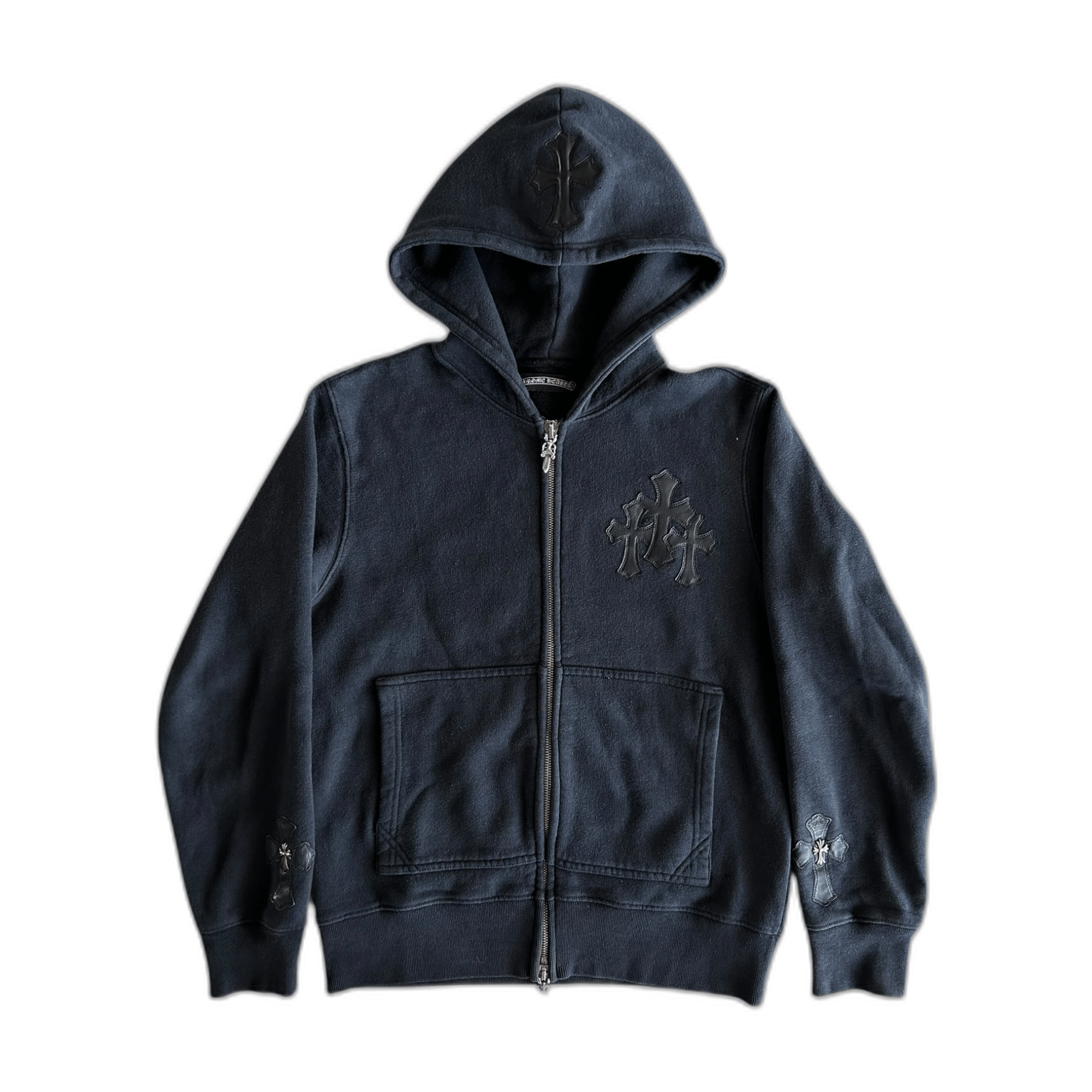 Chrome Hearts Black Leather Triple Cross Patch Zip Up Hoodie - Morely TrendsChrome Hearts Type here:)