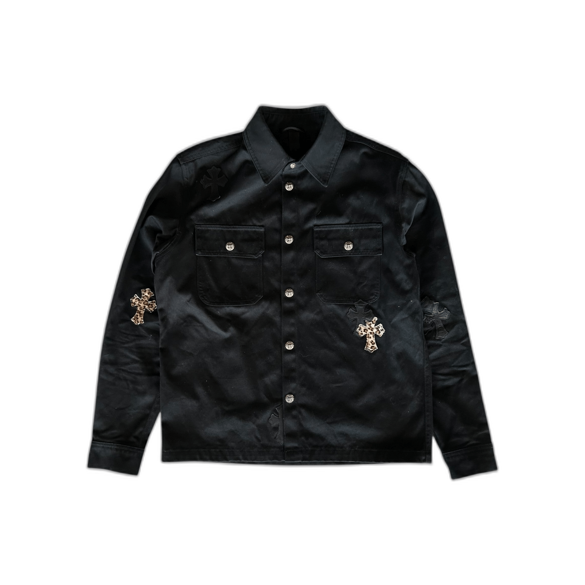Chrome Hearts Black & Cheetah Cross Patch Work Dog Jacket - Morely TrendsChrome Hearts Type here:)