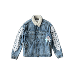 Chrome Hearts Levis Blue & Multicolor Cross Patch Denim Sherpa Jacket - Morely TrendsChrome Hearts Type here:)