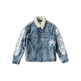 Chrome Hearts Levis Blue & Multicolor Cross Patch Denim Sherpa Jacket - Morely TrendsChrome Hearts Type here:)