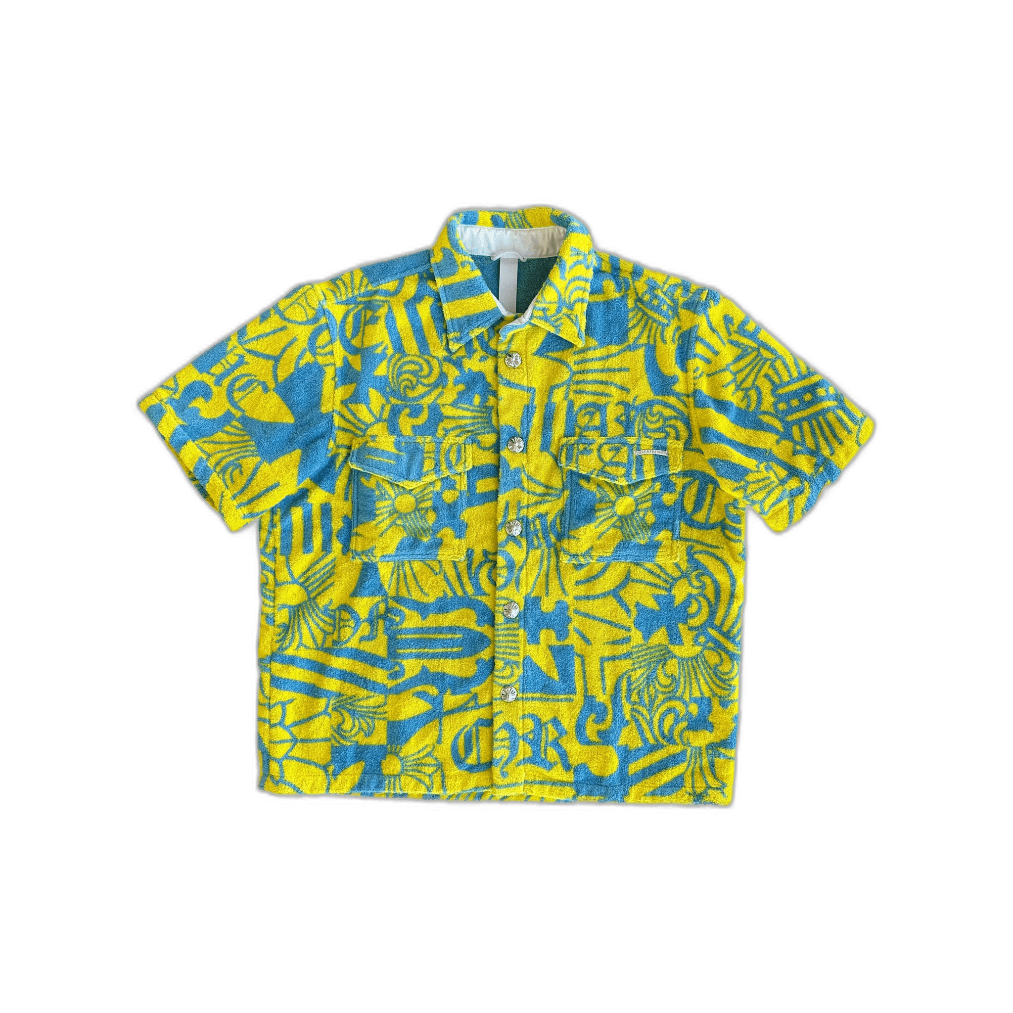 Chrome Hearts Yellow & Blue Print Towel Button Up Shirt - Morely TrendsChrome Hearts Type here:)