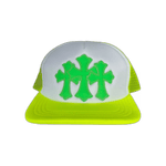 Chrome Hearts Neon Yellow Cemetery Cross Patch Trucker Hat - Morely TrendsChrome Hearts Type here:)