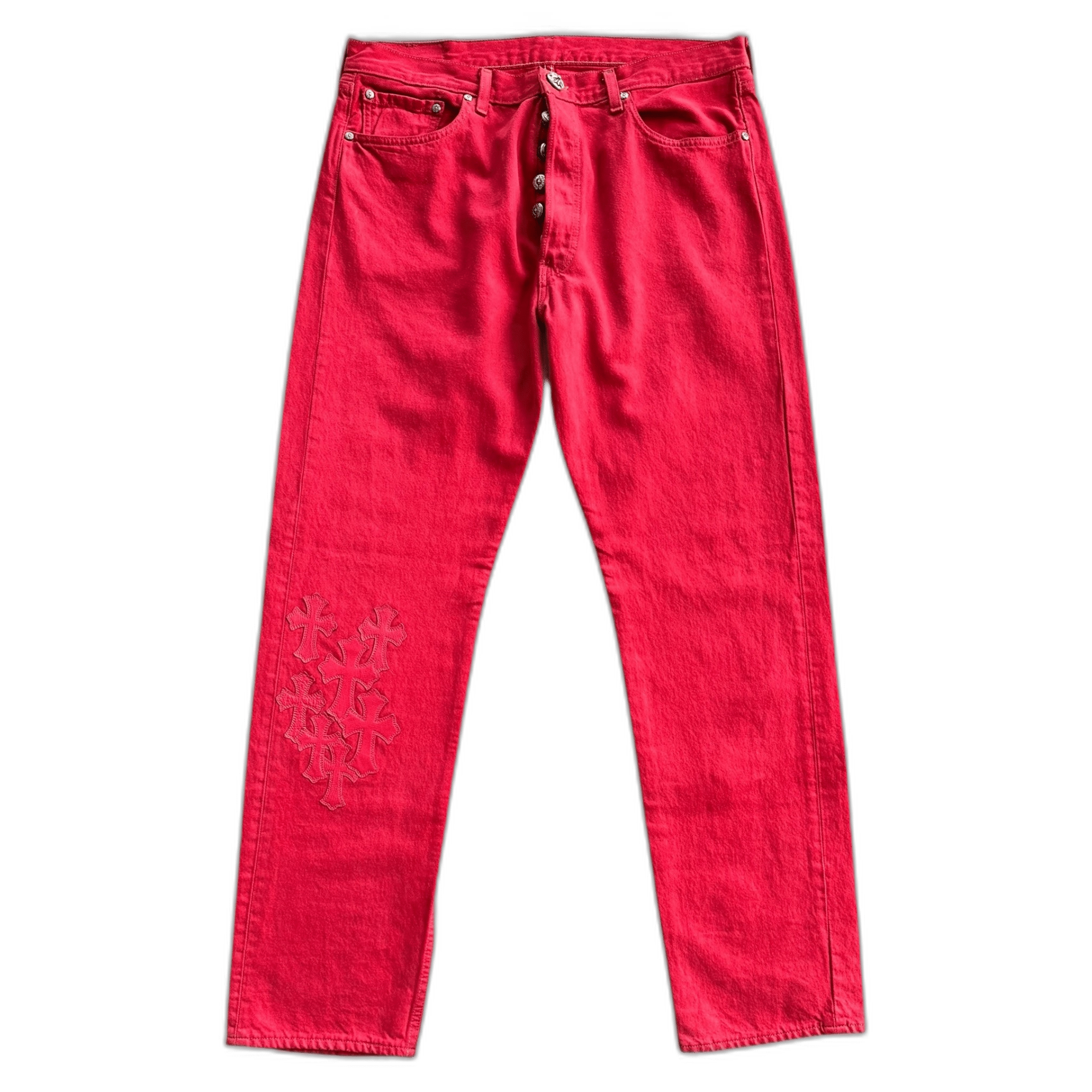 Chrome Hearts Red Large Cross Patch Jeans - Morely TrendsChrome Hearts Type here:)