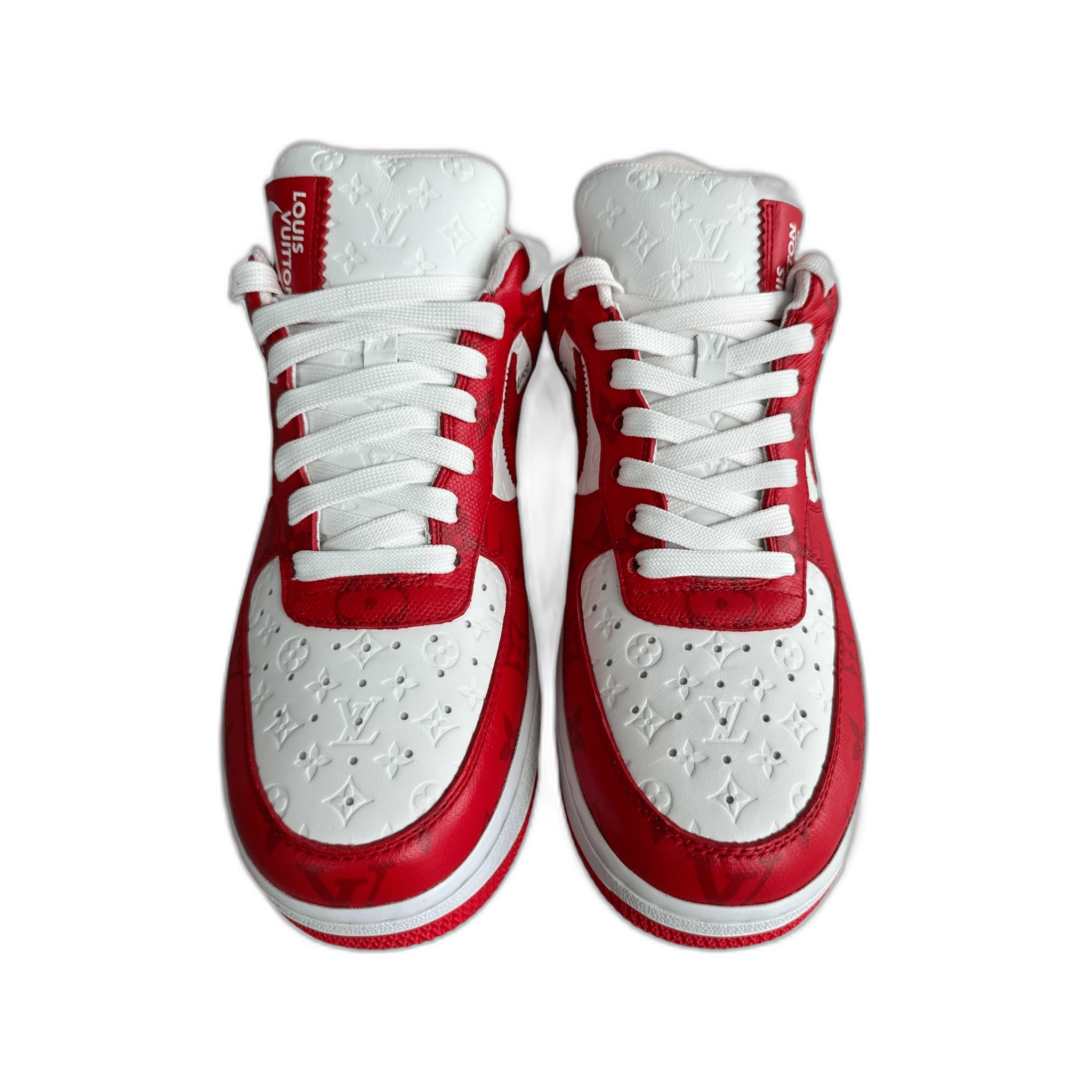 Louis Vuitton Nike Red & White Monogram Air Force 1 - Morely TrendsLouis Vuitton Type here:)