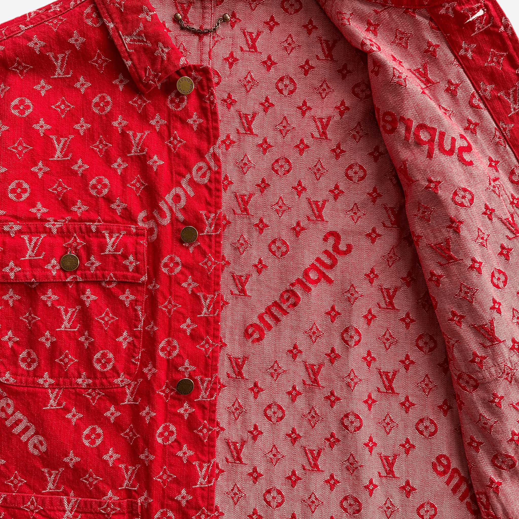 Louis Vuitton Supreme Red Monogram Chore Jacket 1/1 - Morely TrendsLouis Vuitton Type here:)