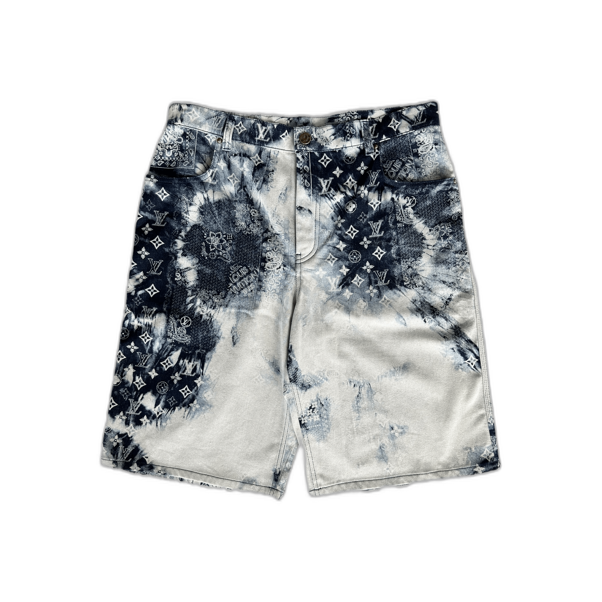 Louis Vuitton Blue Bleached Bandana Monogram Denim Shorts - Morely TrendsLouis Vuitton Type here:)