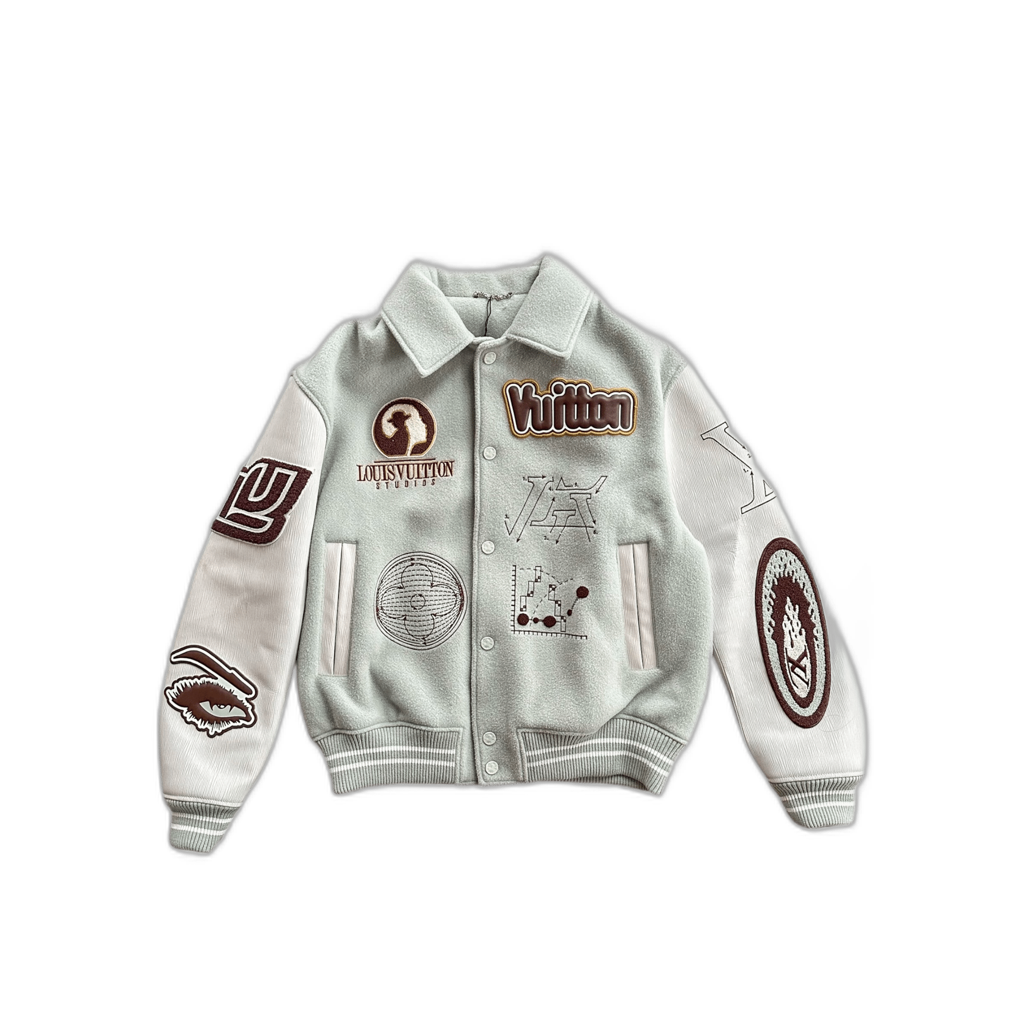 Louis Vuitton Aqua & White Leather Varsity Jacket - Morely TrendsLouis Vuitton Type here:)