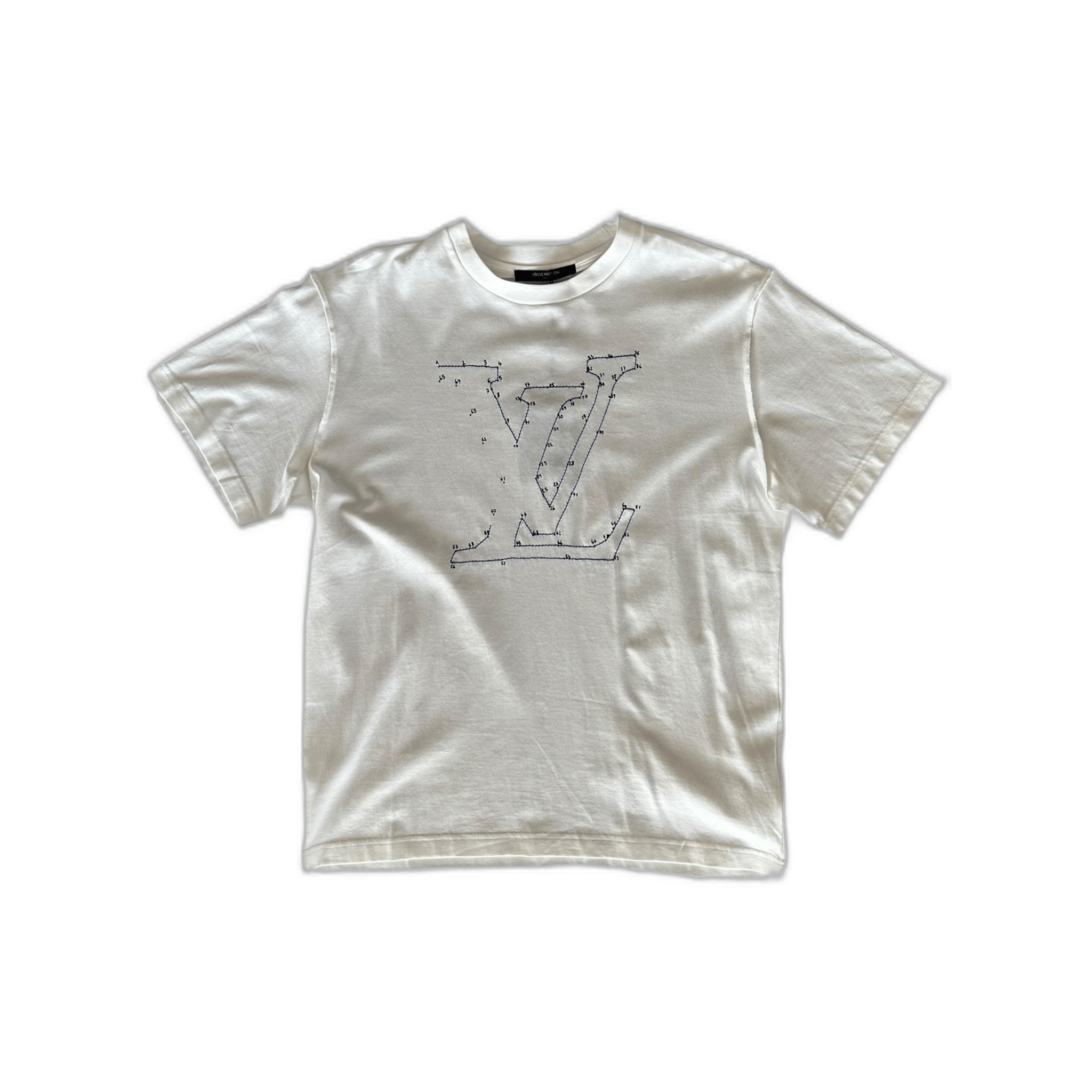 Louis Vuitton White & Blue LV Stitch Logo T-Shirt - Morely TrendsLouis Vuitton Type here:)