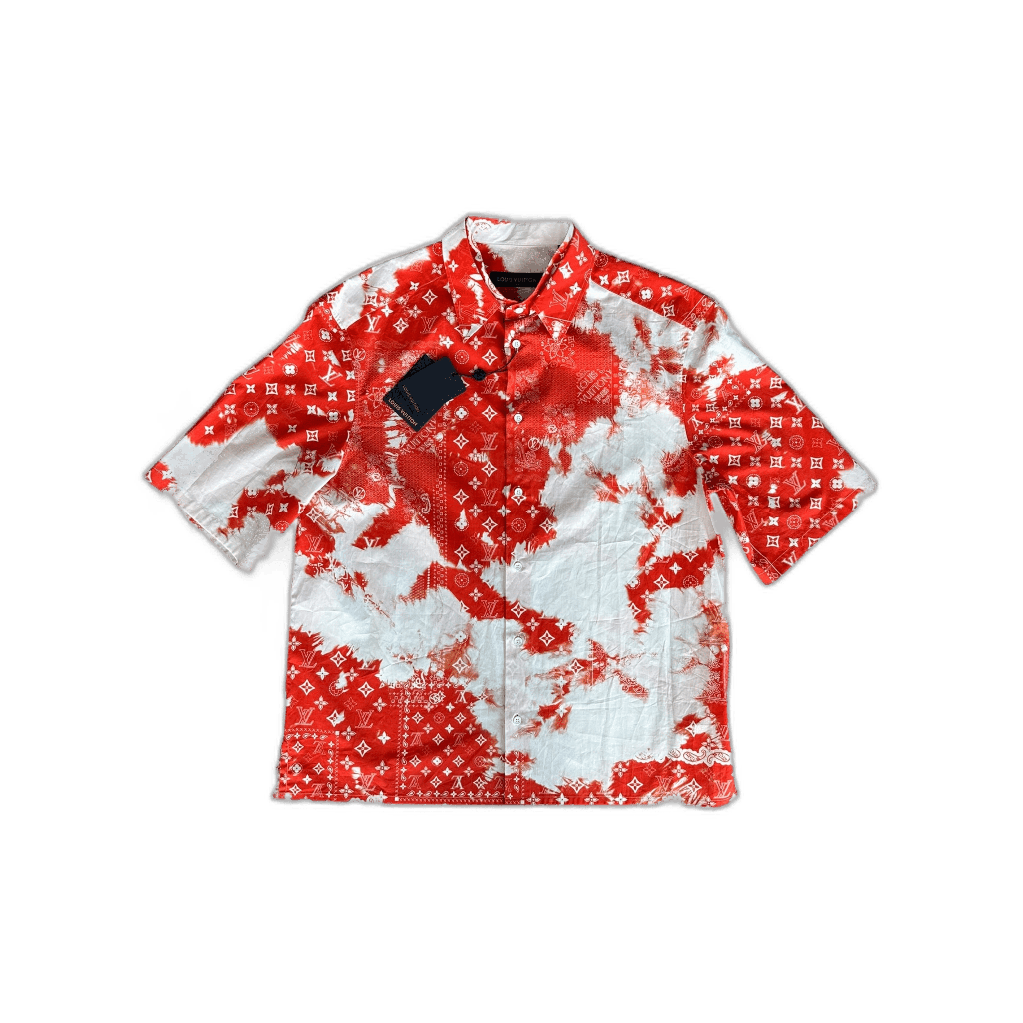 Louis Vuitton Red Bandana Bleached Short Sleeve Button Up Shirt - Morely TrendsLouis Vuitton Type here:)