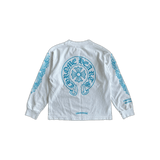 Chrome Hearts White & Blue Horseshoe Logo Longsleeve Kids's T-Shirt - Morely TrendsChrome Hearts Type here:)