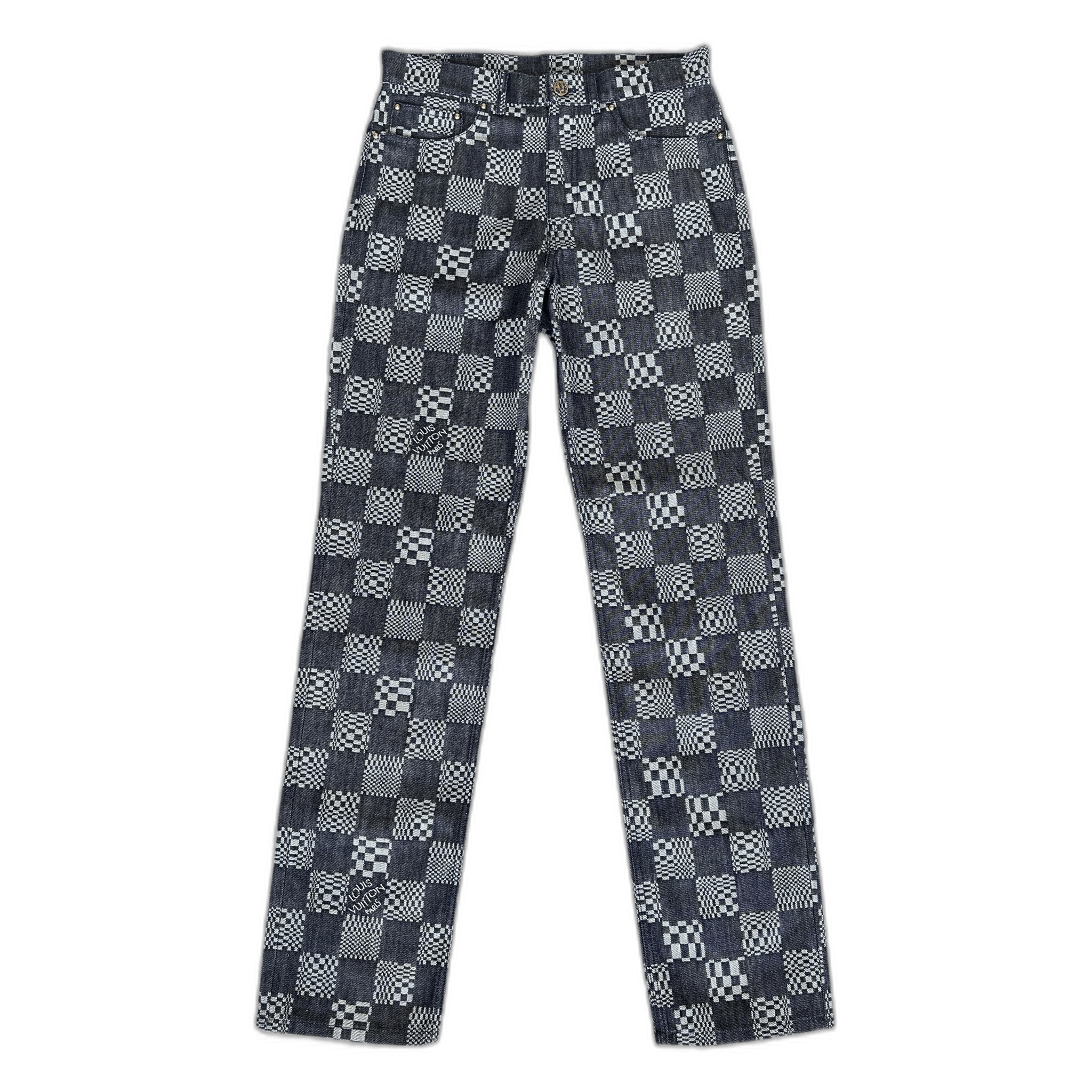 Louis Vuitton Navy Distorted Damier Print Jeans - Morely TrendsLouis Vuitton Type here:)