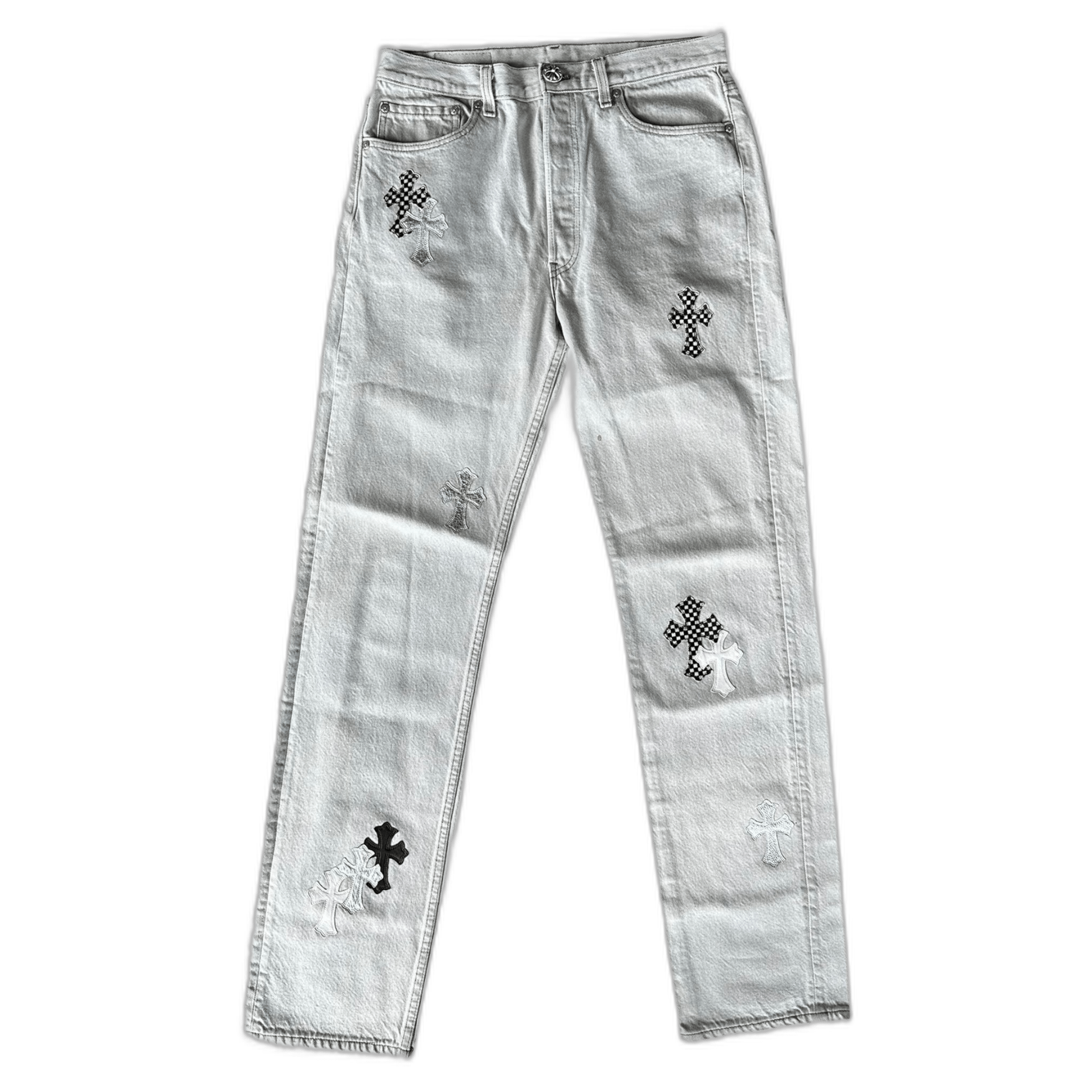 Chrome Hearts Levis White & Mixed Cross Patch Jeans - Morely TrendsChrome Hearts Type here:)