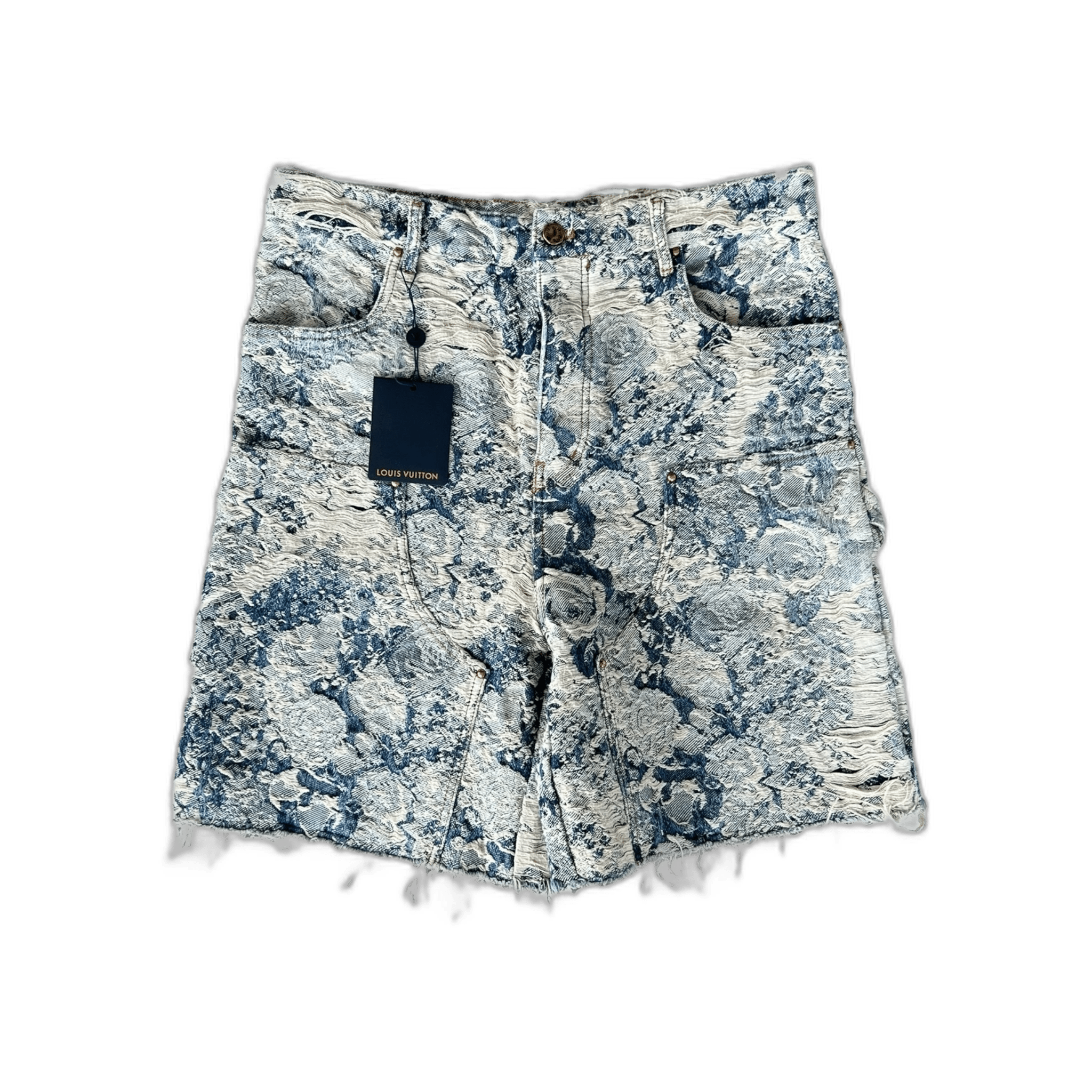 Louis Vuitton Blue & White Floral Distressed Carpenter Shorts - Morely TrendsLouis Vuitton Type here:)