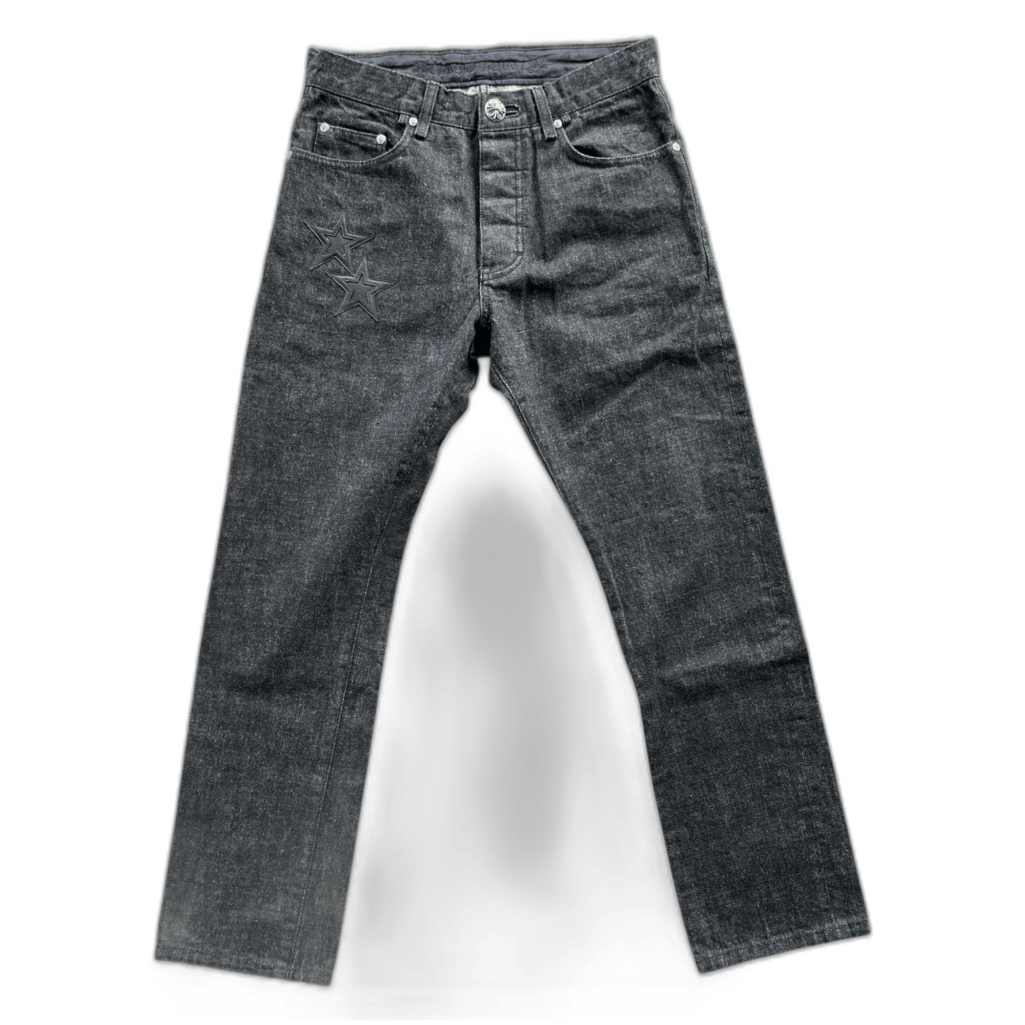 Chrome Hearts Grey & Black Star Patch Jeans - Morely TrendsChrome Hearts Type here:)