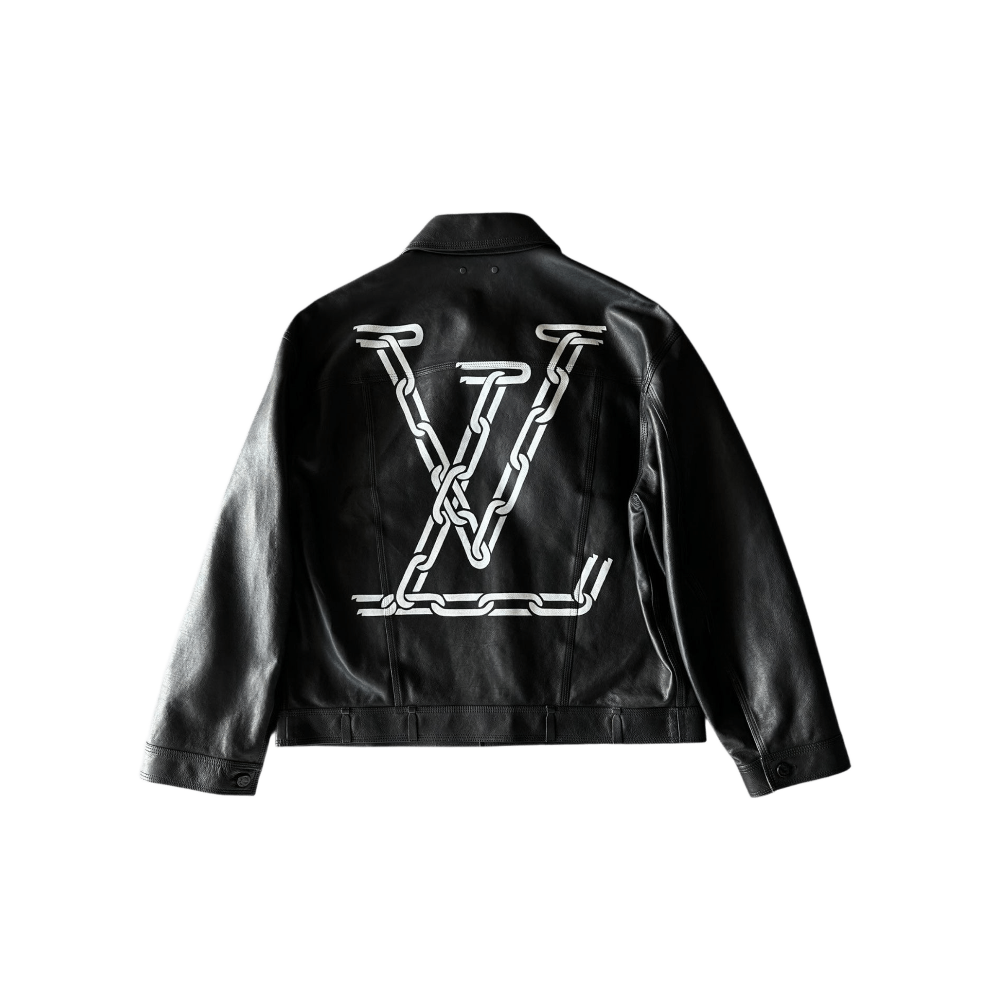 Louis Vuitton Black & White Chain Leather Trucker Jacket - Morely TrendsLouis Vuitton Type here:)