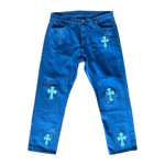 Chrome Hearts Levi's London Exclusive Blue Dyed Cross Patch Jeans - Morely TrendsChrome Hearts Type here:)