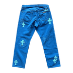 Chrome Hearts Levi's London Exclusive Blue Dyed Cross Patch Jeans - Morely TrendsChrome Hearts Type here:)