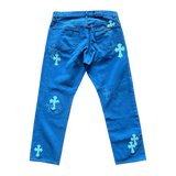 Chrome Hearts Levi's London Exclusive Blue Dyed Cross Patch Jeans - Morely TrendsChrome Hearts Type here:)