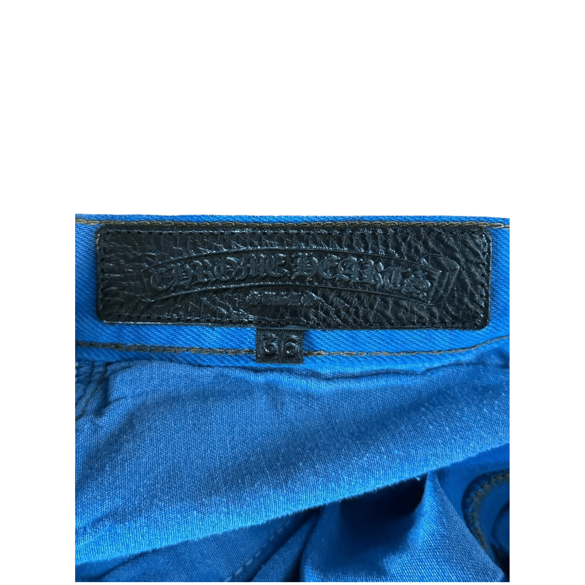 Chrome Hearts Levi's London Exclusive Blue Dyed Cross Patch Jeans - Morely TrendsChrome Hearts Type here:)