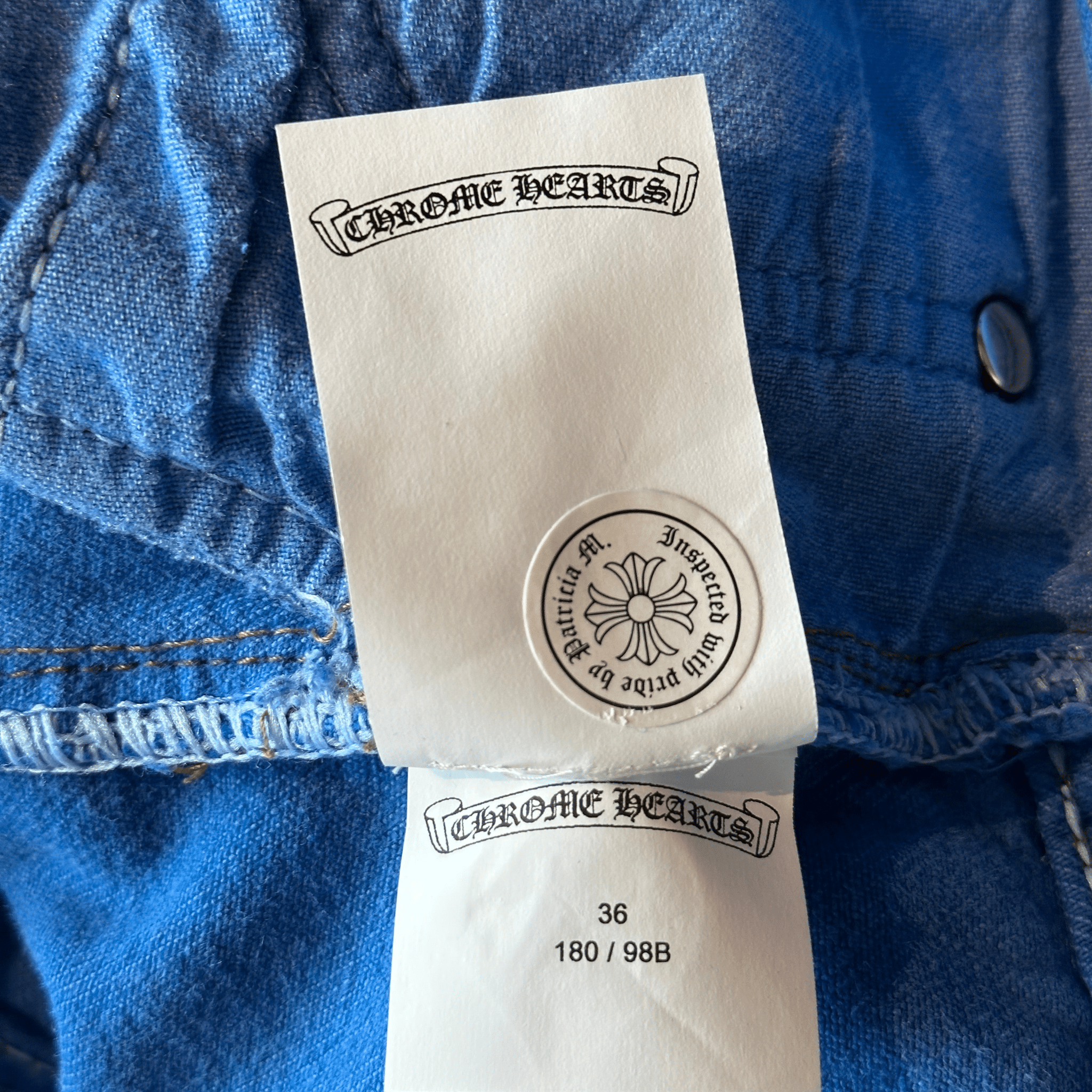 Chrome Hearts Levi's London Exclusive Blue Dyed Cross Patch Jeans - Morely TrendsChrome Hearts Type here:)