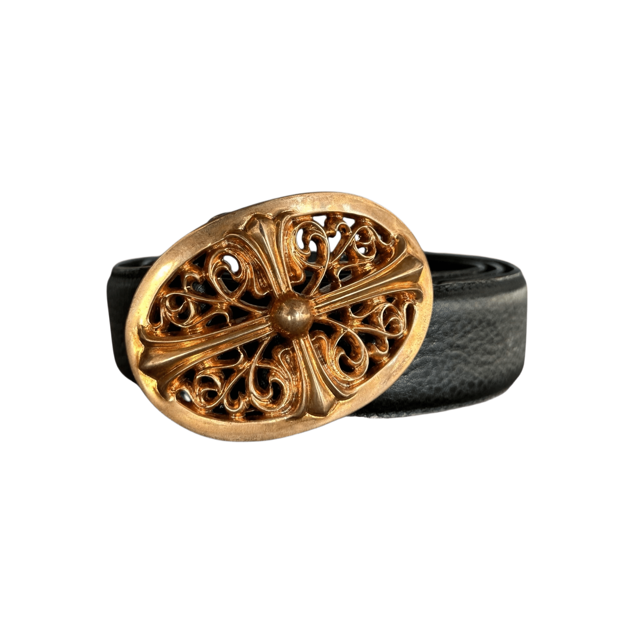 Chrome Hearts Black & Brass Oval Cross Belt - Morely TrendsChrome Hearts Type here:)