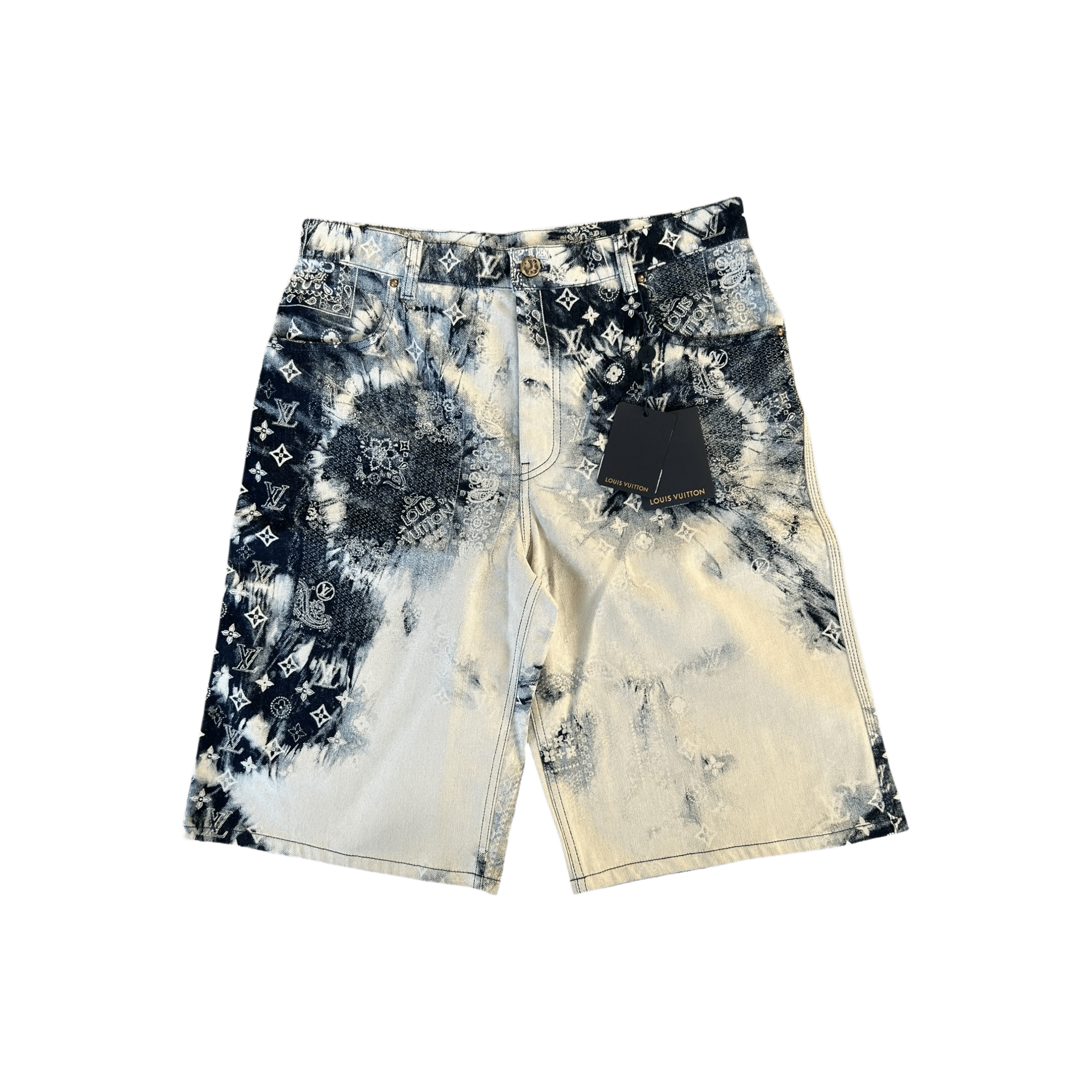 Louis Vuitton Blue Bleached Bandana Monogram Denim Shorts - Morely TrendsLouis Vuitton Type here:)