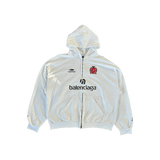 Balenciaga White & Black Soccer Logo Zip Up Hoodie - Morely TrendsBalenciaga Type here:)