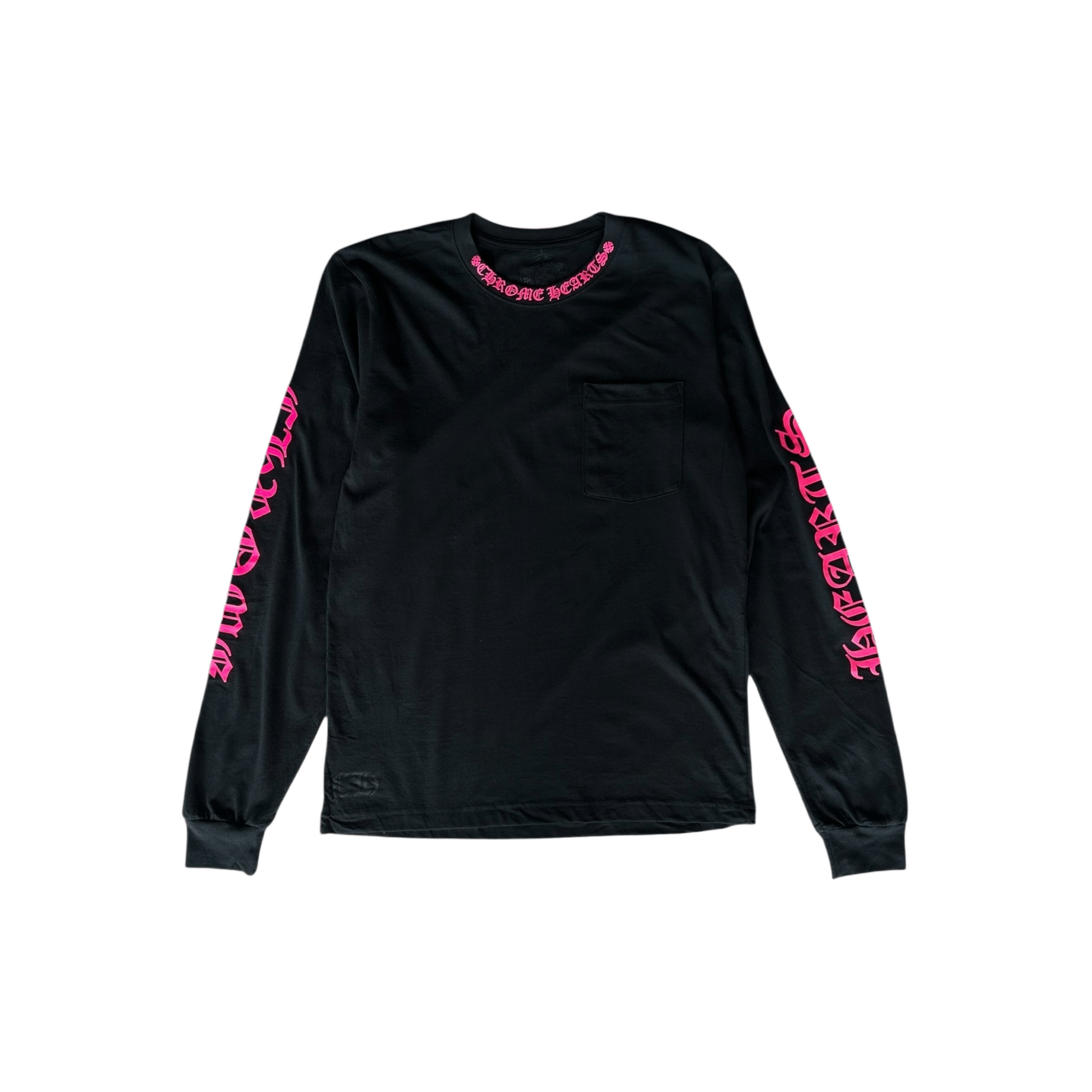 Chrome Hearts Black & Pink Neck Logo Longsleeve T-Shirt - Morely TrendsChrome Hearts Type here:)