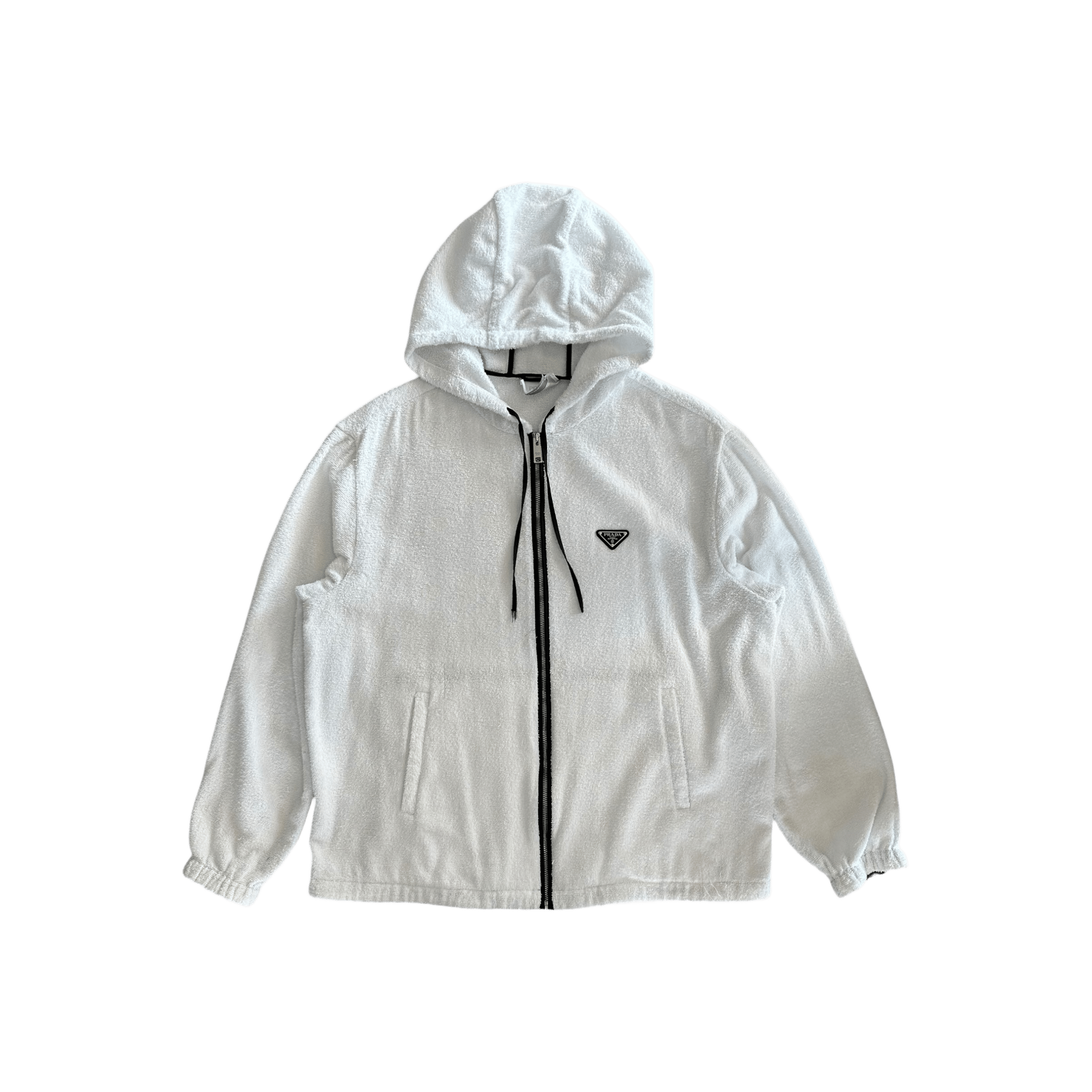 Prada White & Black Towel Logo Zip Up Hoodie - Morely TrendsPrada Type here:)