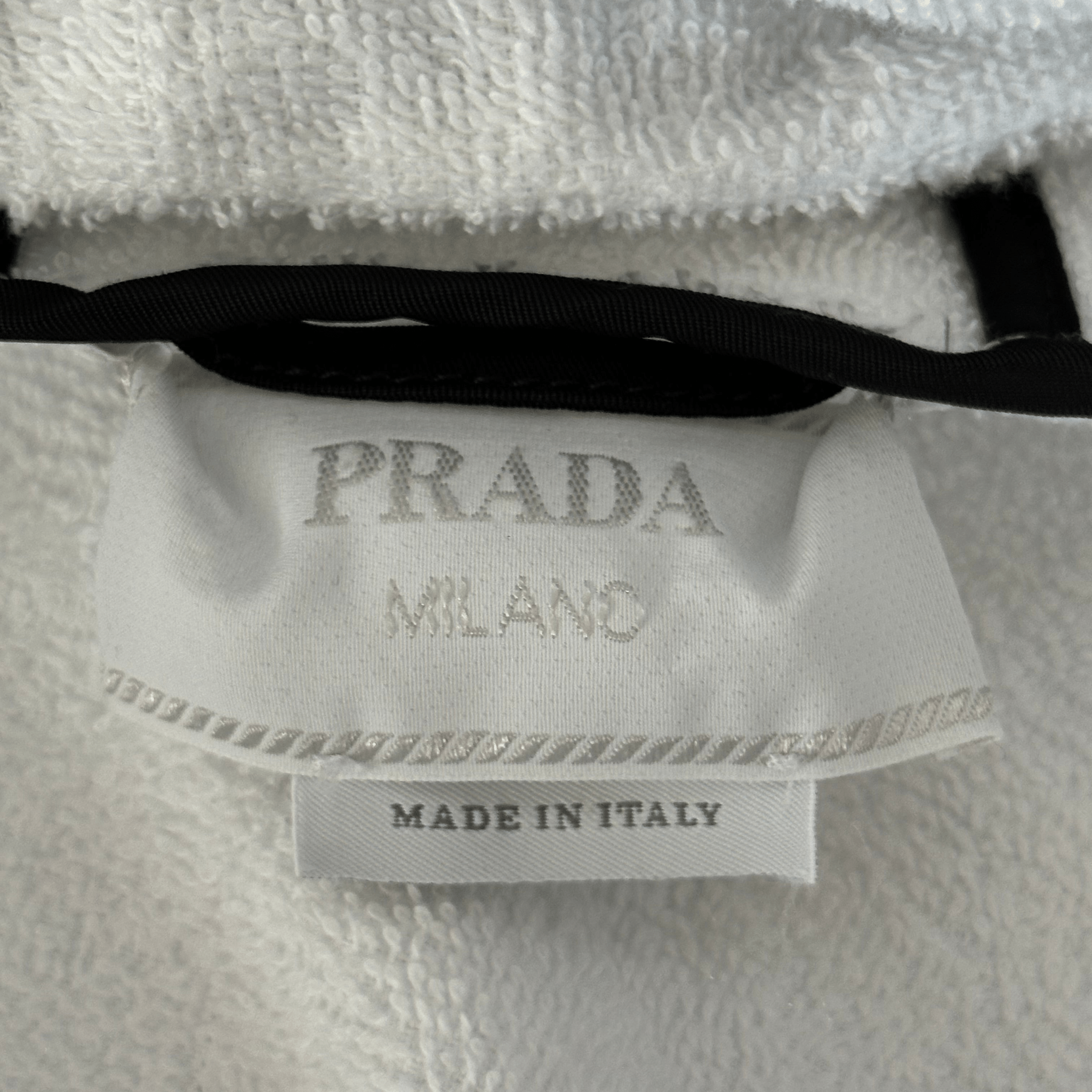 Prada White & Black Towel Logo Zip Up Hoodie - Morely TrendsPrada Type here:)
