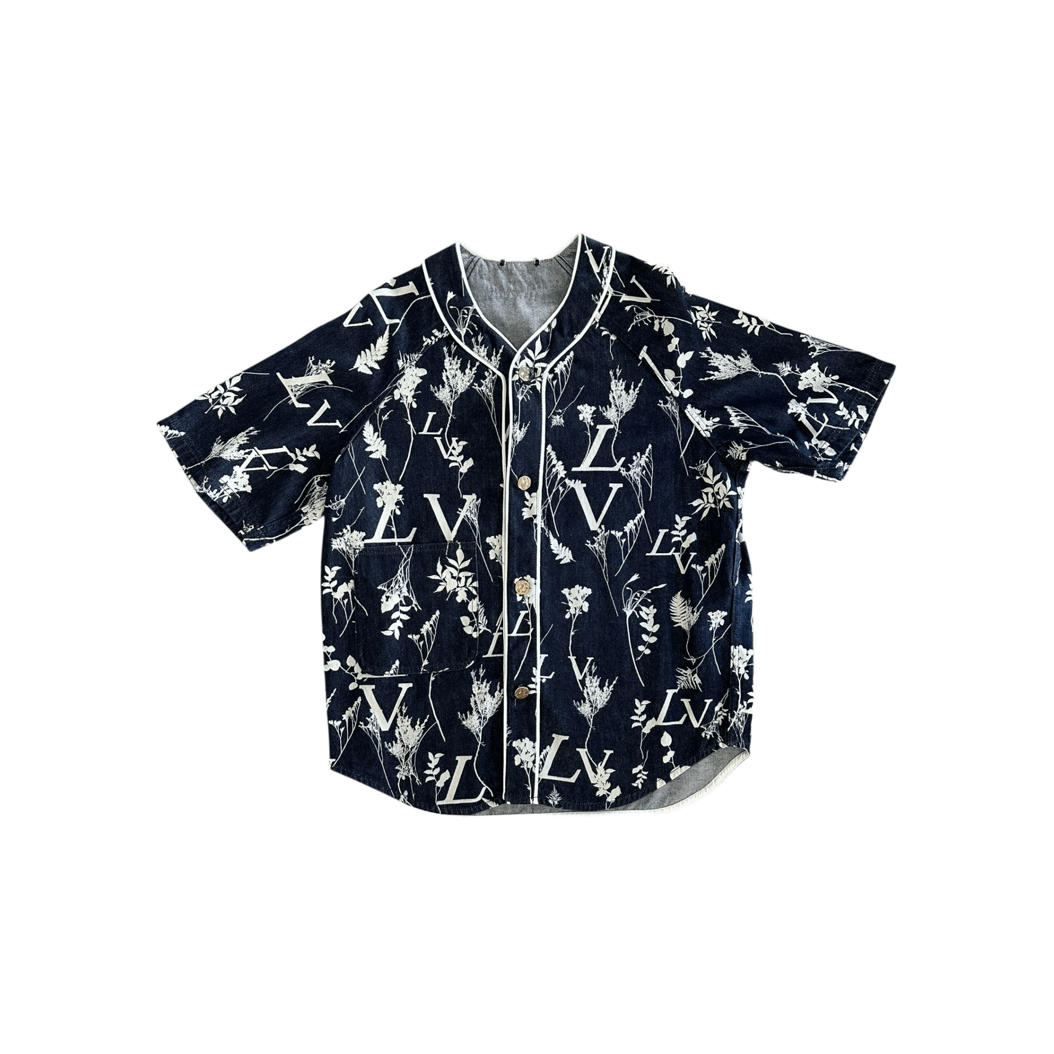 Louis Vuitton Navy & White Leaf Baseball Jersey - Morely TrendsLouis Vuitton Type here:)
