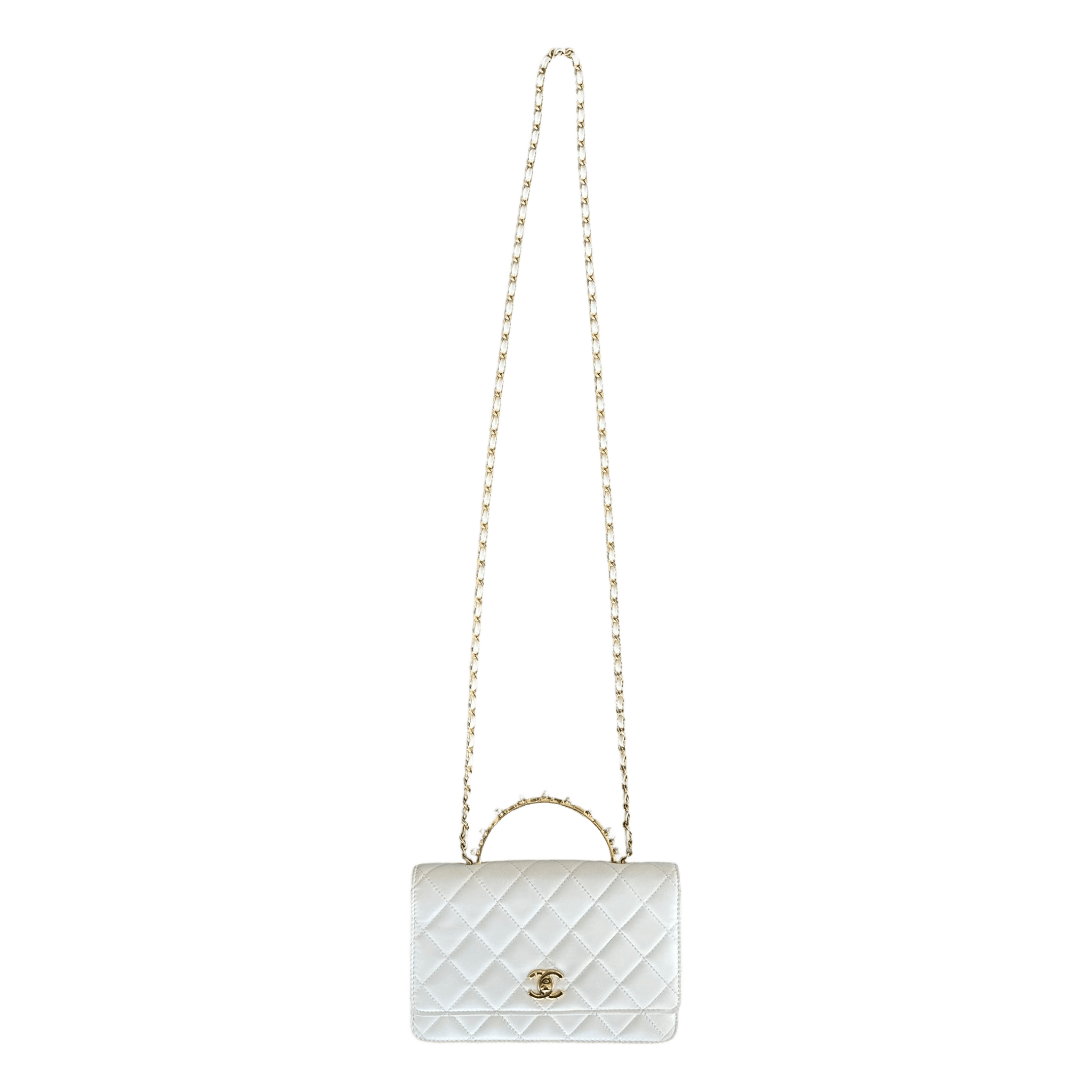 Chanel White Lambskin Quilted Top Handle Wallet On Chain Bag - Morely TrendsChanel Type here:)
