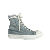 Rick Owens Blue & White Distressed Denim High Top Sneakers - Morely TrendsRick Owens Type here:)