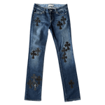 Chrome Hearts Blue & Black Cross Patch Jeans - Morely TrendsChrome Hearts Type here:)