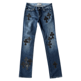 Chrome Hearts Blue & Black Cross Patch Jeans - Morely TrendsChrome Hearts Type here:)